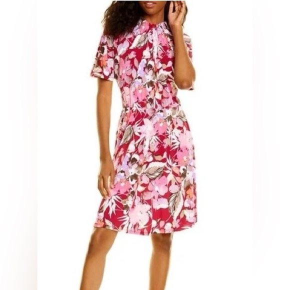 Maggy London Pink Floral Midi Dress - Picture 1 of 7